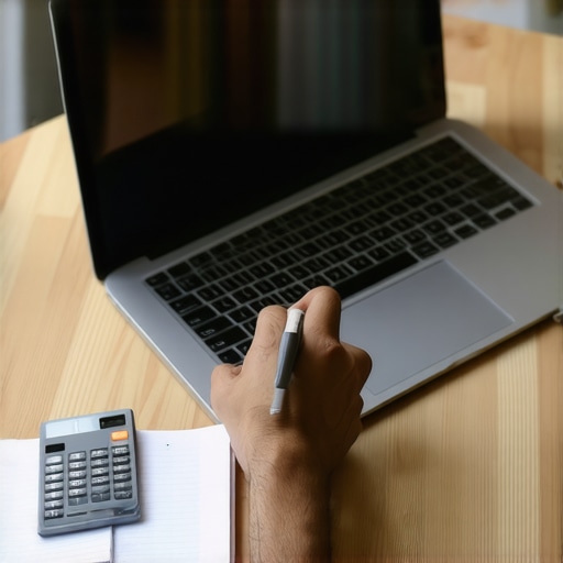 Person analyzing credit reports with financial tools for credit rebuilding