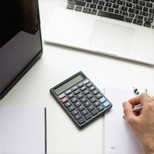 Individual working on a plan to pay off personal loans using calculator and laptop.