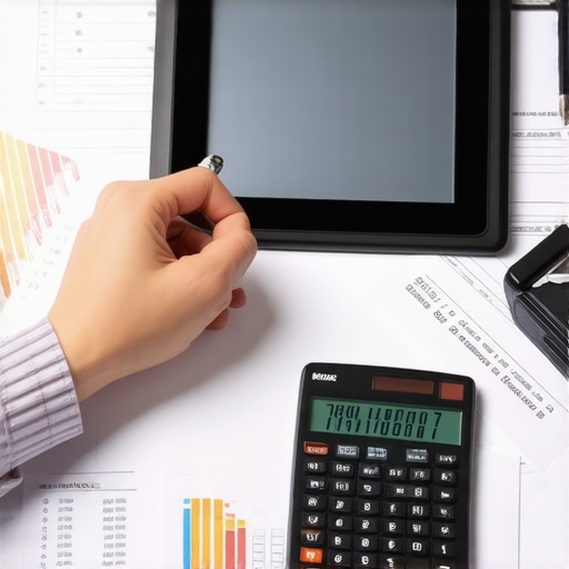 Person analyzing credit report on tablet with financial tools