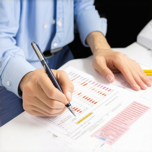 Person analyzing financial documents for credit management
