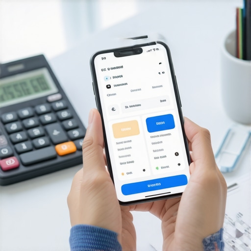 Person reviewing credit scores on a smartphone app with financial documents nearby.
