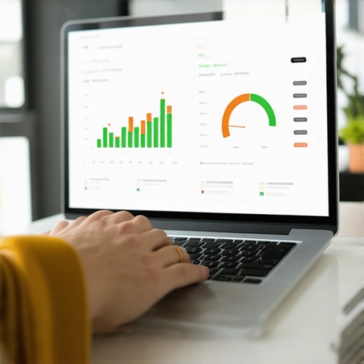Person reviewing credit scores on laptop with financial tools