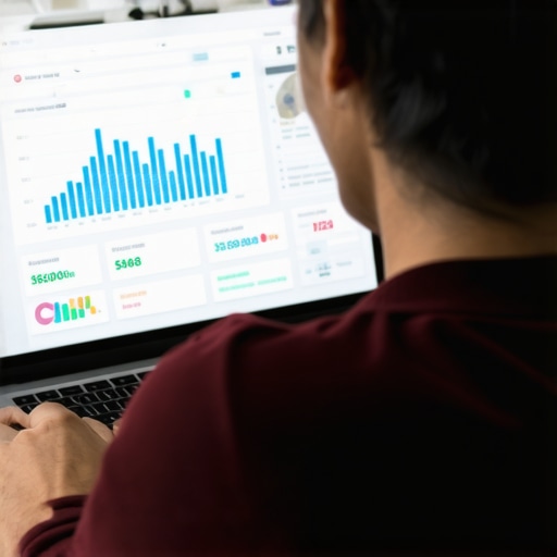 A person managing finances with budgeting software and monitoring credit reports.