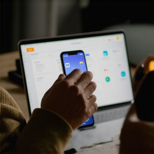 Using Tech to Manage Credit Person managing credit using laptop and smartphone with financial apps