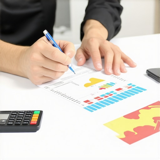 Person analyzing credit report and managing credit card balances to boost credit score.