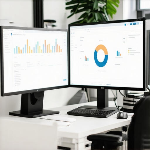 Advanced Credit Management Workspace A person monitoring credit scores and reports on multiple screens in a professional setting.