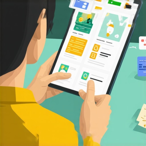 Person reviewing credit scores on a tablet with financial symbols around
