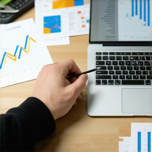 Credit Monitoring Tools for Financial Health Person analyzing credit reports and financial data on a laptop for credit maintenance.