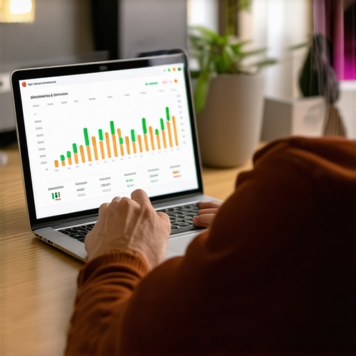 Individual reviewing credit scores on a laptop with financial data.
