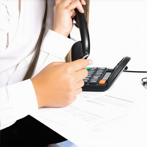 Person negotiating debt settlement with collection agency over phone, financial papers visible