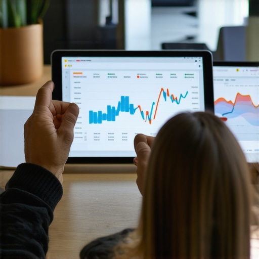 Person reviewing credit scores on a tablet with financial charts