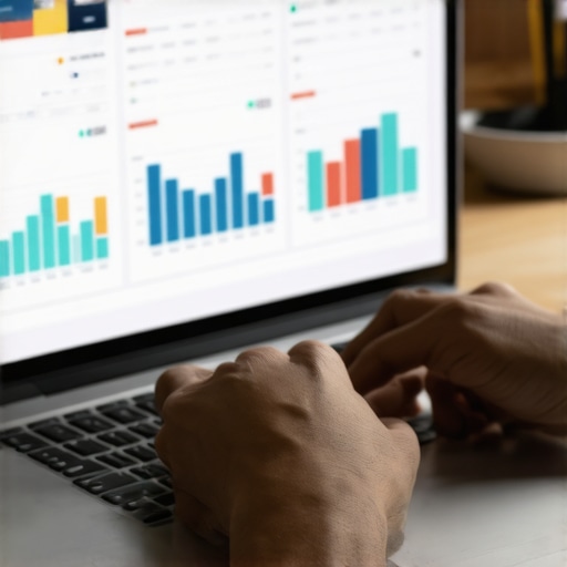 Person analyzing credit report and financial data on laptop.