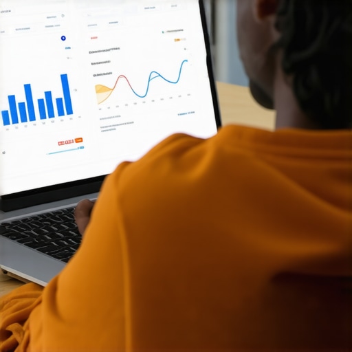 Person analyzing credit report on a laptop with financial graphs and alerts.
