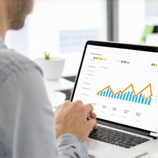 Person reviewing credit score data on laptop with financial analytics