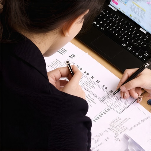 Person reviewing credit report and writing dispute letter