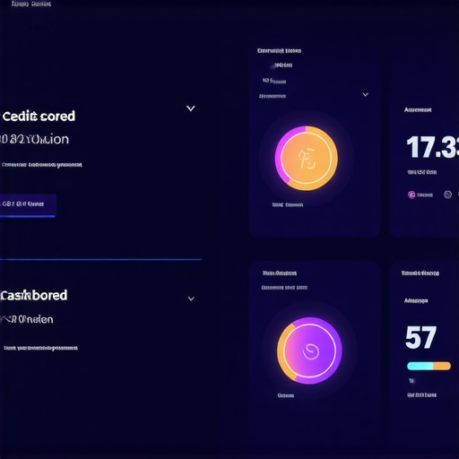 A high-tech digital dashboard display illustrating credit score monitoring and financial analytics, representing the future of credit tools.