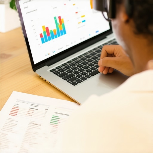 Person analyzing credit reports on a computer with financial charts.