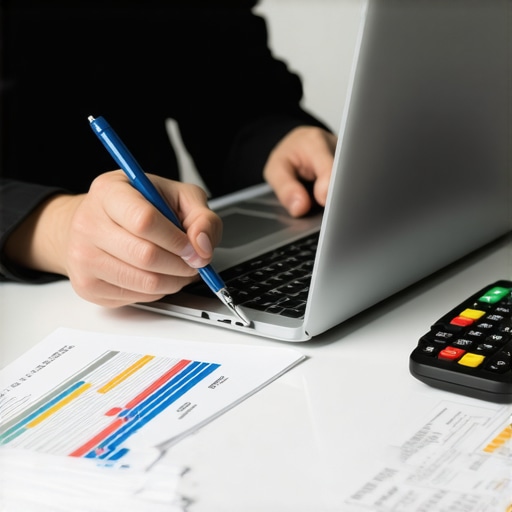 Monitoring Credit for Long-Term Success Person analyzing credit report on a laptop with financial planning tools