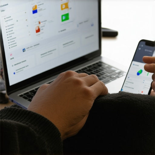 Individual monitoring credit scores and utilization on multiple devices, demonstrating effective financial habits