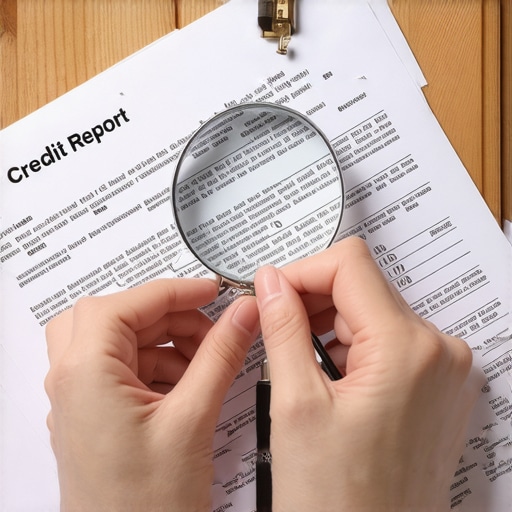 Person examining credit report files with a magnifying glass, representing detailed dispute preparation.