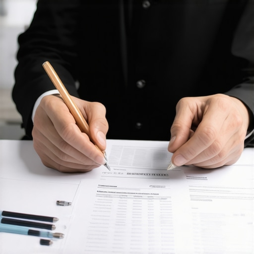 Person and financial advisor analyzing credit report papers