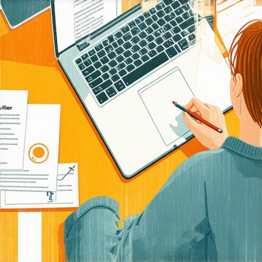 Person analyzing credit report and preparing dispute letter with a laptop and documents.