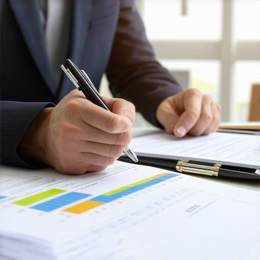 Business owner analyzing credit reports and financial documents