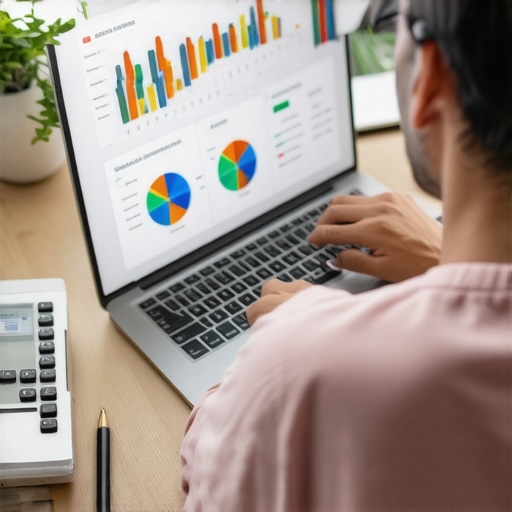 Reviewing Credit Reports with Financial Tools Person analyzing credit report on laptop with financial data