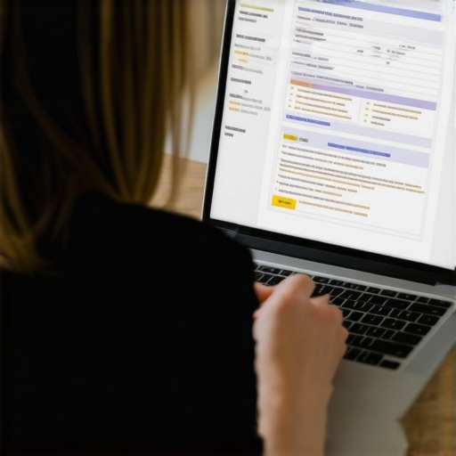 Individual analyzing credit report on computer for credit repair strategies.