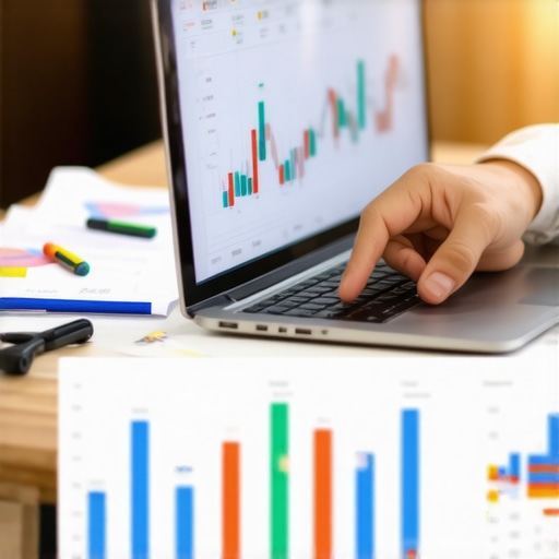 A person reviewing credit reports and financial data on a laptop with charts and apps