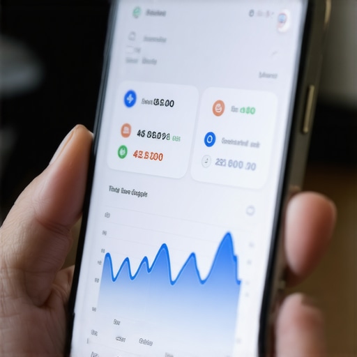 Smartphone showing financial management app with graphs and budget categories