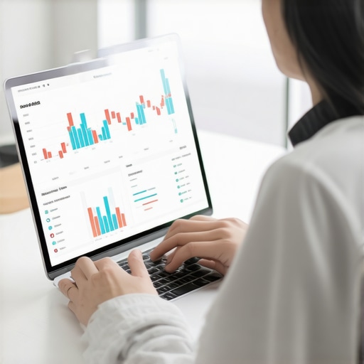 Person managing finances on a laptop with credit charts and alerts visible.