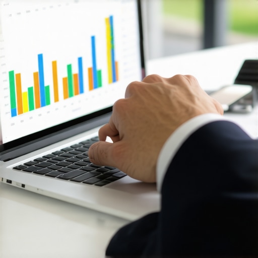 Using Technology to Monitor Credit Progress Person analyzing credit report figures on a laptop display with financial charts.