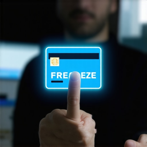 Person securely activating credit freeze using a laptop