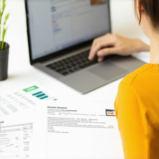Analyzing Credit Report Individual analyzing credit report on laptop for errors and improvements