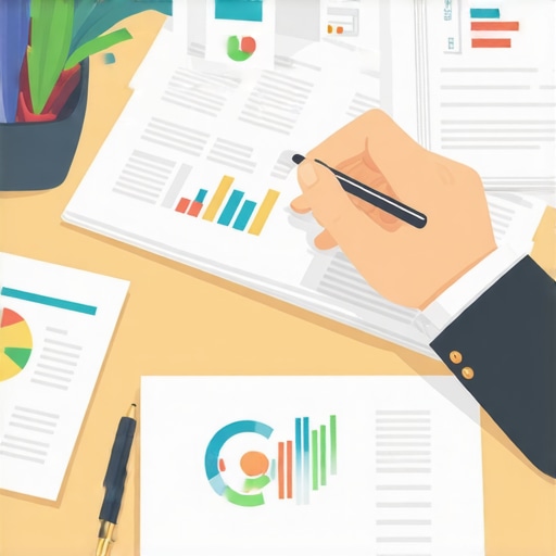 Business owner analyzing credit reports and financial charts