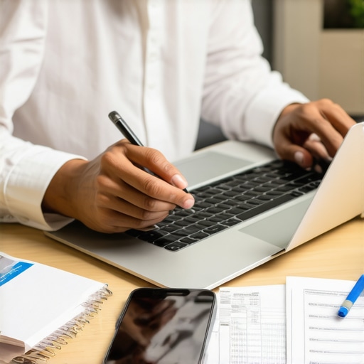 Person analyzing credit report on tablet with mobile phone nearby.