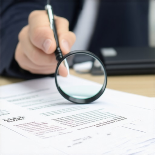 Person scrutinizing credit report for errors and discrepancies.