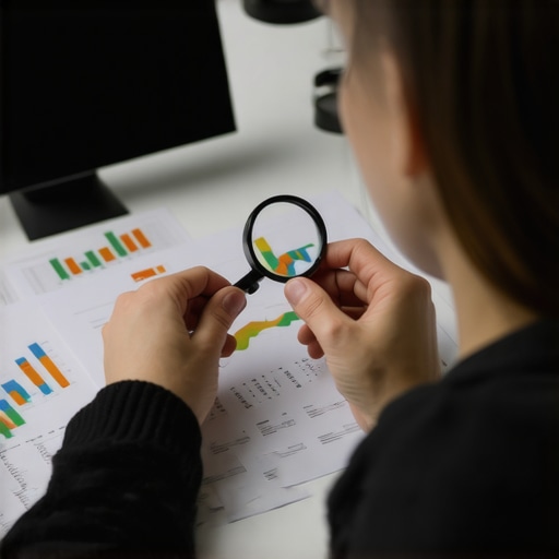 Person examining credit report details with a magnifying glass