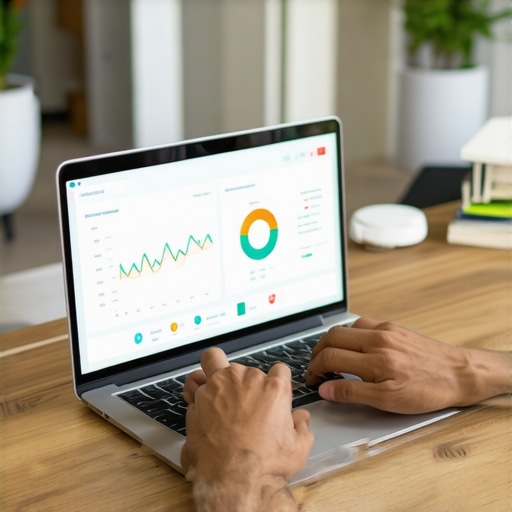 Person analyzing credit scores on laptop in a home office setting