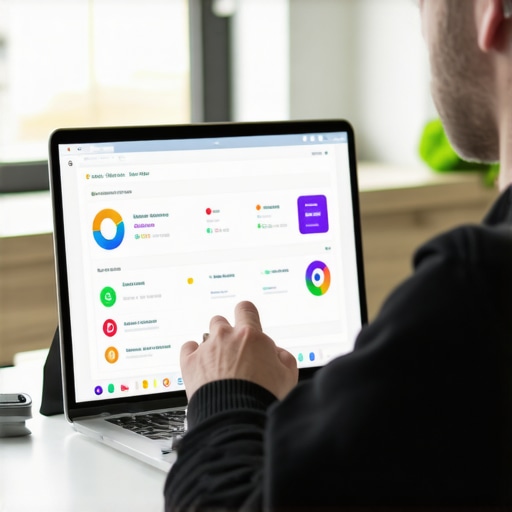 Person managing credit and finances using laptop and financial apps at home