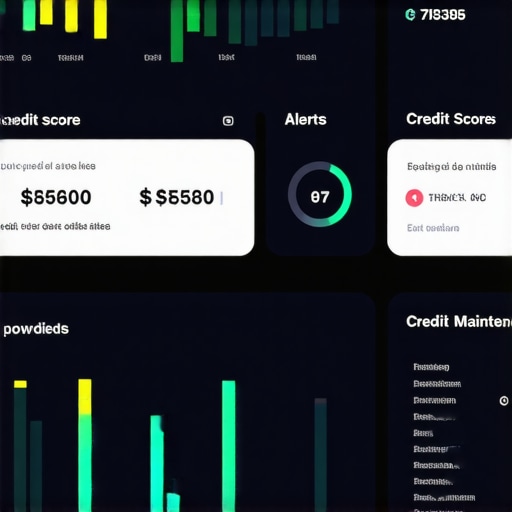 Screenshot of an online credit score tracking dashboard with alerts and graphs