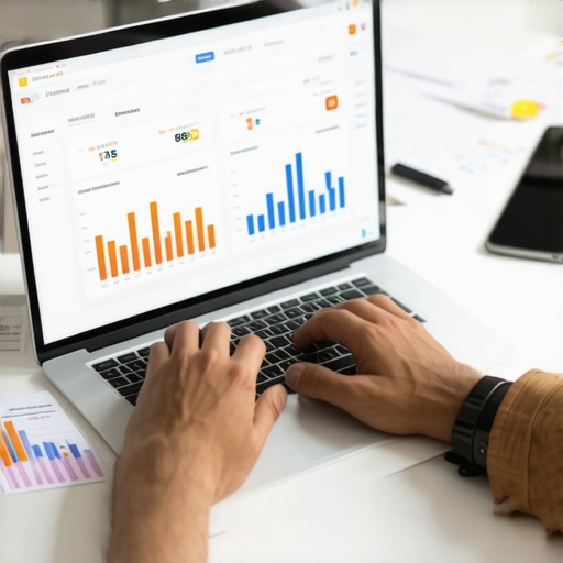 Person reviewing credit reports and scores on laptop with financial apps