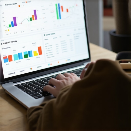 A person managing finances on a laptop with graphs and reports for credit health