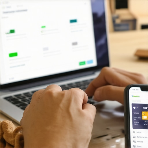 A person managing credit and finances using digital devices and apps.