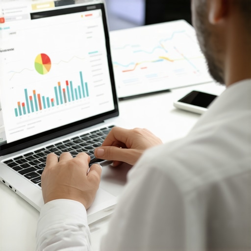 Person analyzing credit reports with digital tools and financial data.