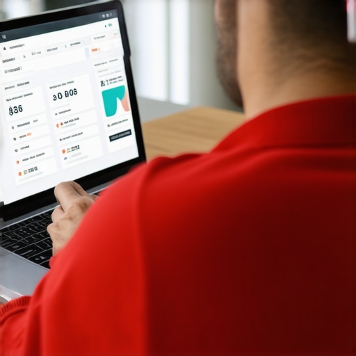 Person analyzing credit report using laptop and financial tools