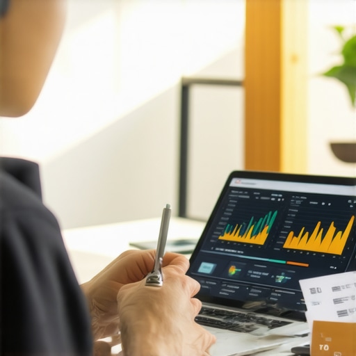 Individual analyzing credit report data on a laptop, emphasizing digital financial management