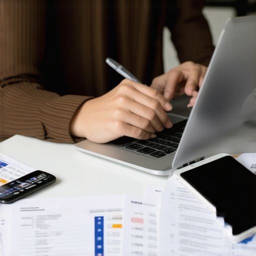 Individual reviewing credit scores on digital devices, emphasizing credit management tools