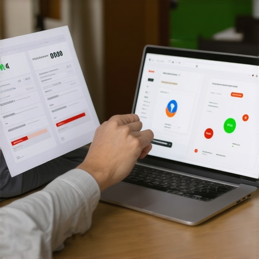 Monitoring Credit with Tech Tools Individual checking credit scores and managing finances using digital tools at home